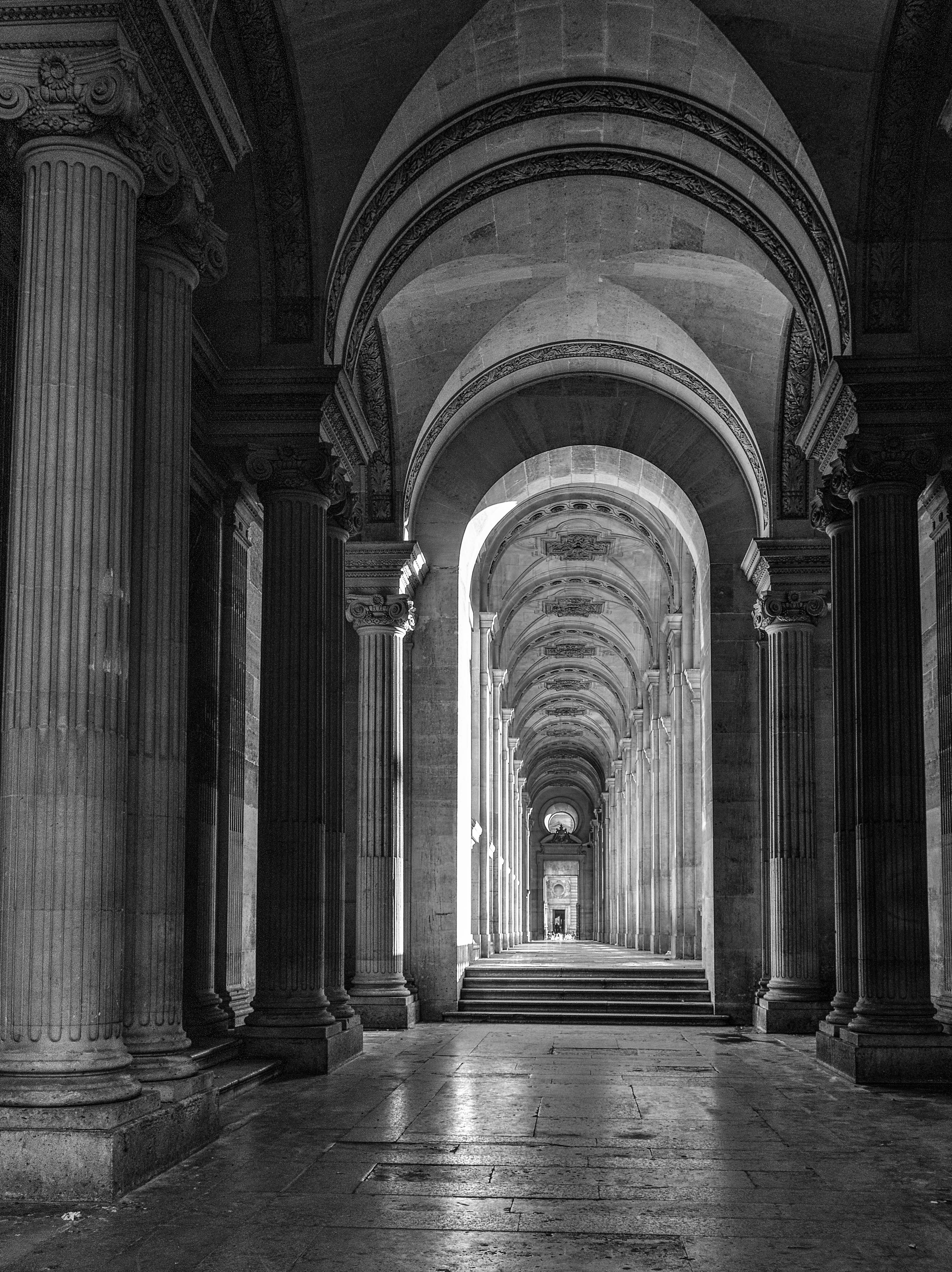 Hallway in the Louvre - BW